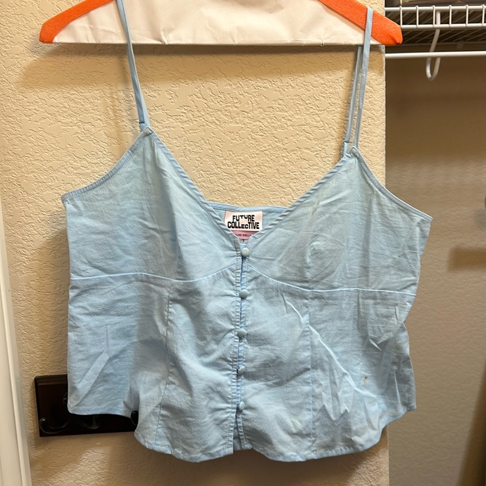 Future collective blue crop top blouse in the size small